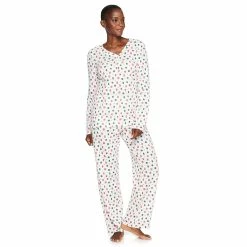 Women's Croft & Barrow® Textured Knit Henley Long Sleeve Pajama Top & Pajama Pants Sleep Set