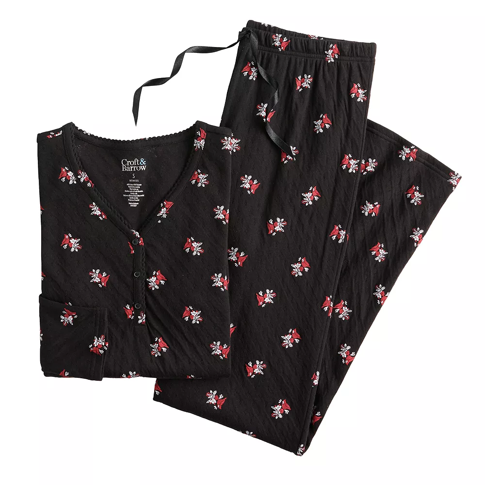 Petite Croft & Barrow® Textured Knit Henley Long Sleeve Pajama Top & Pajama Pants Set - Image 11