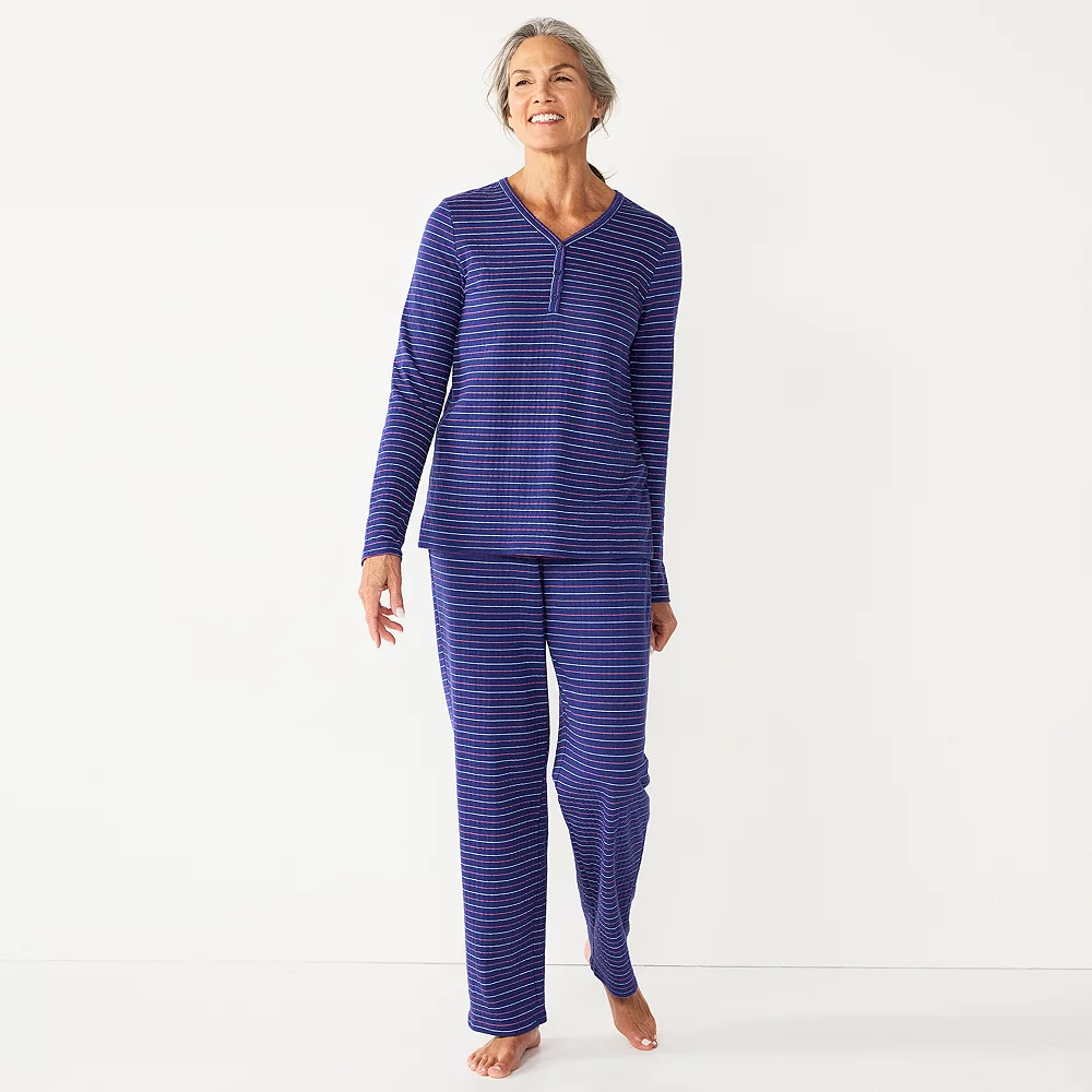Petite Croft & Barrow® Textured Knit Henley Long Sleeve Pajama Top & Pajama Pants Set - Image 6