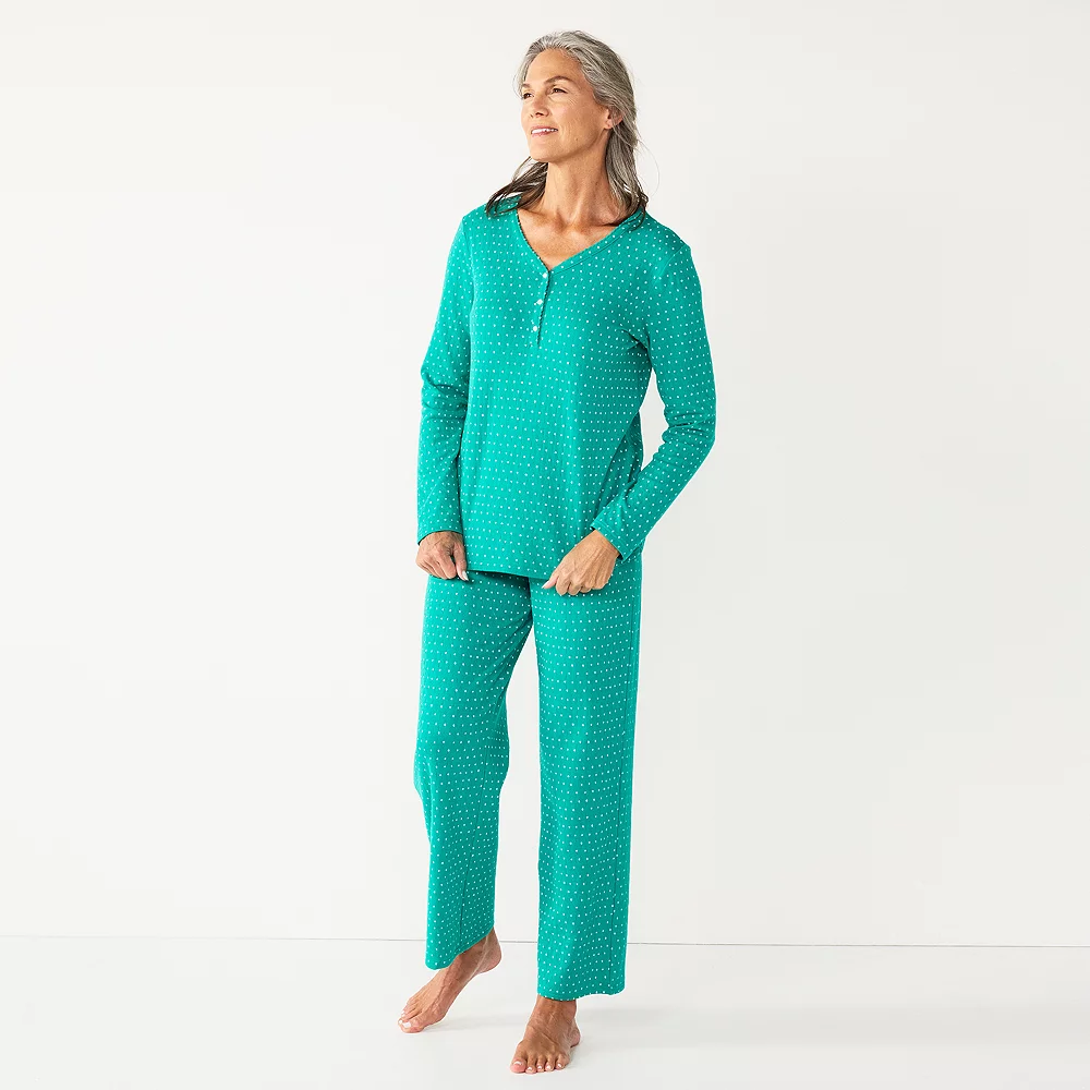 Petite Croft & Barrow® Textured Knit Henley Long Sleeve Pajama Top & Pajama Pants Set - Image 3
