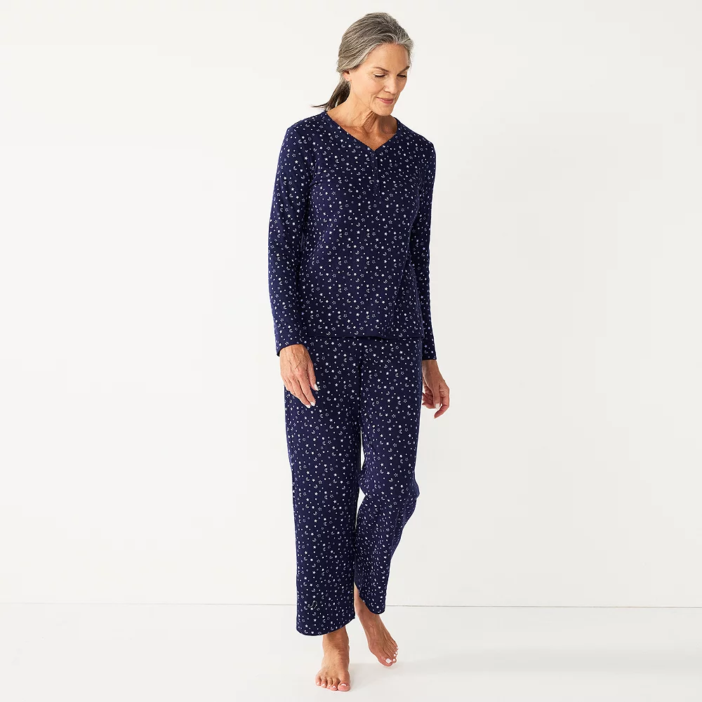 Petite Croft & Barrow® Textured Knit Henley Long Sleeve Pajama Top & Pajama Pants Set - Image 4