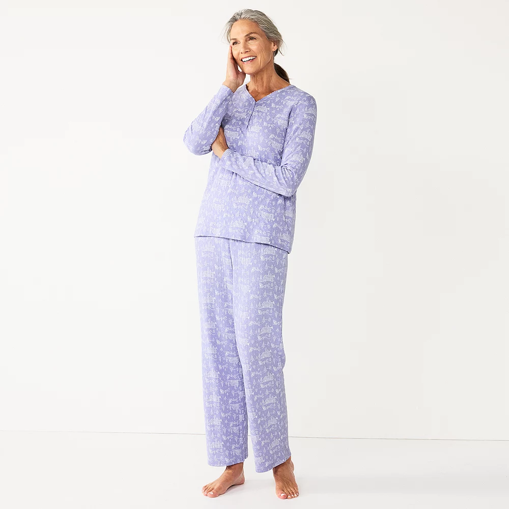 Petite Croft & Barrow® Textured Knit Henley Long Sleeve Pajama Top & Pajama Pants Set - Image 5
