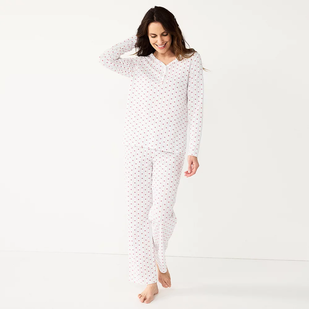 Petite Croft & Barrow® Textured Knit Henley Long Sleeve Pajama Top & Pajama Pants Set - Image 9