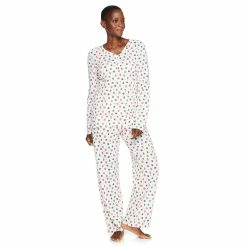 Petite Croft & Barrow® Textured Knit Henley Long Sleeve Pajama Top & Pajama Pants Set