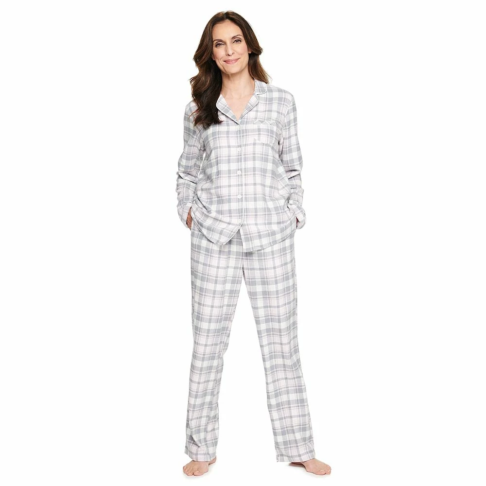 Women's Croft & Barrow® Flannel Long Sleeve Pajama Shirt & Pajama Pants Set - Image 3