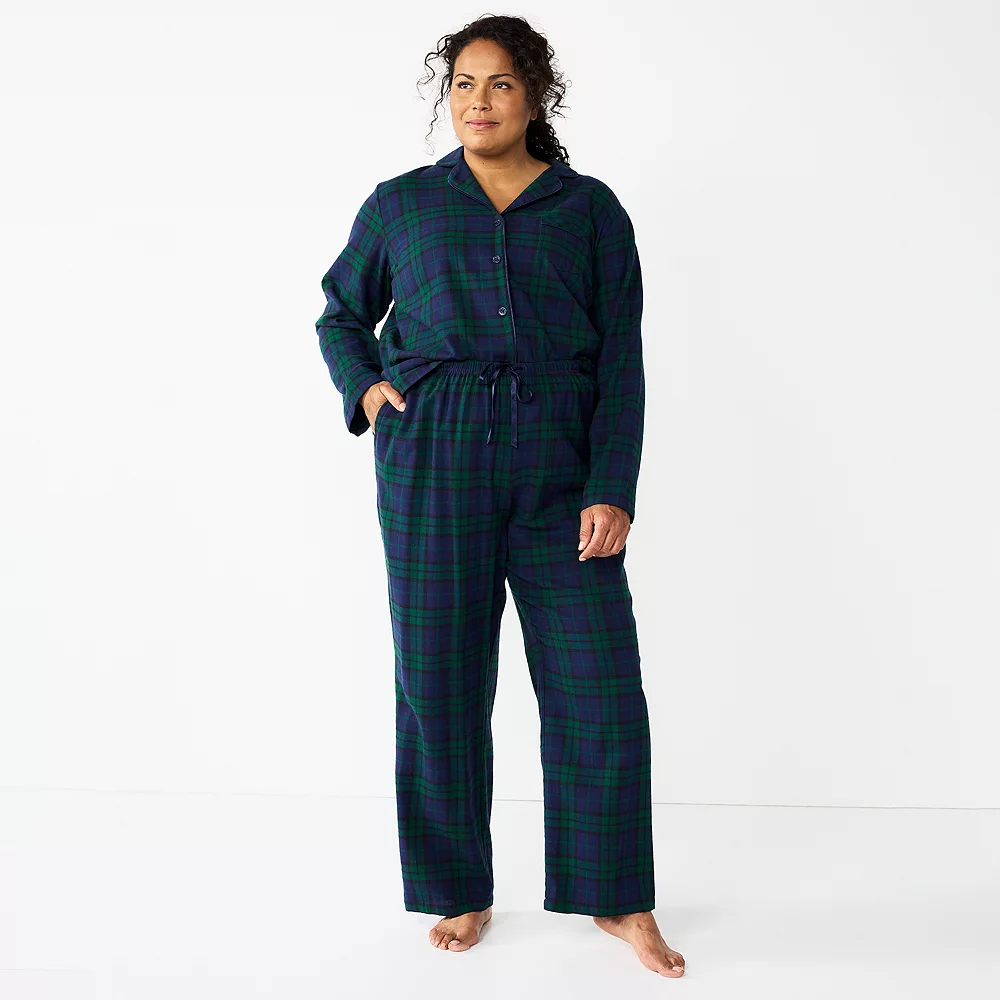 Plus Size Croft & Barrow® Flannel Long Sleeve Pajama Shirt & Pajama Pants Set - Image 4