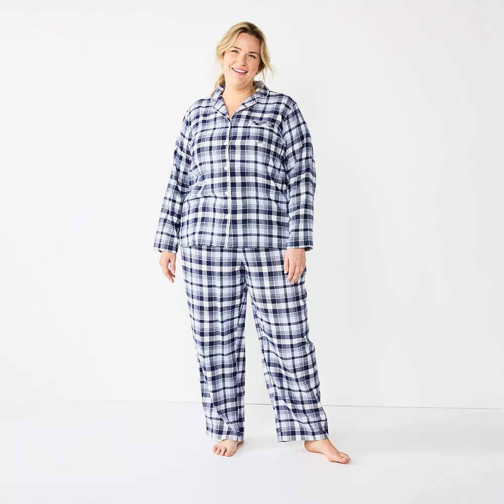 Plus Size Croft & Barrow® Flannel Long Sleeve Pajama Shirt & Pajama Pants Set - Image 2