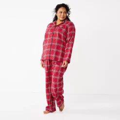 Plus Size Croft & Barrow® Flannel Long Sleeve Pajama Shirt & Pajama Pants Set