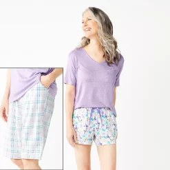 Women's Croft & Barrow® 3-Piece Pajama Top, Pajama Shorts & Pajama Skimmers Sleep Set
