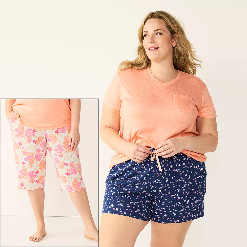 Plus Size Croft & Barrow® 3-Piece Pajama Top, Pajama Shorts & Pajama Skimmers Sleep Set - Image 3