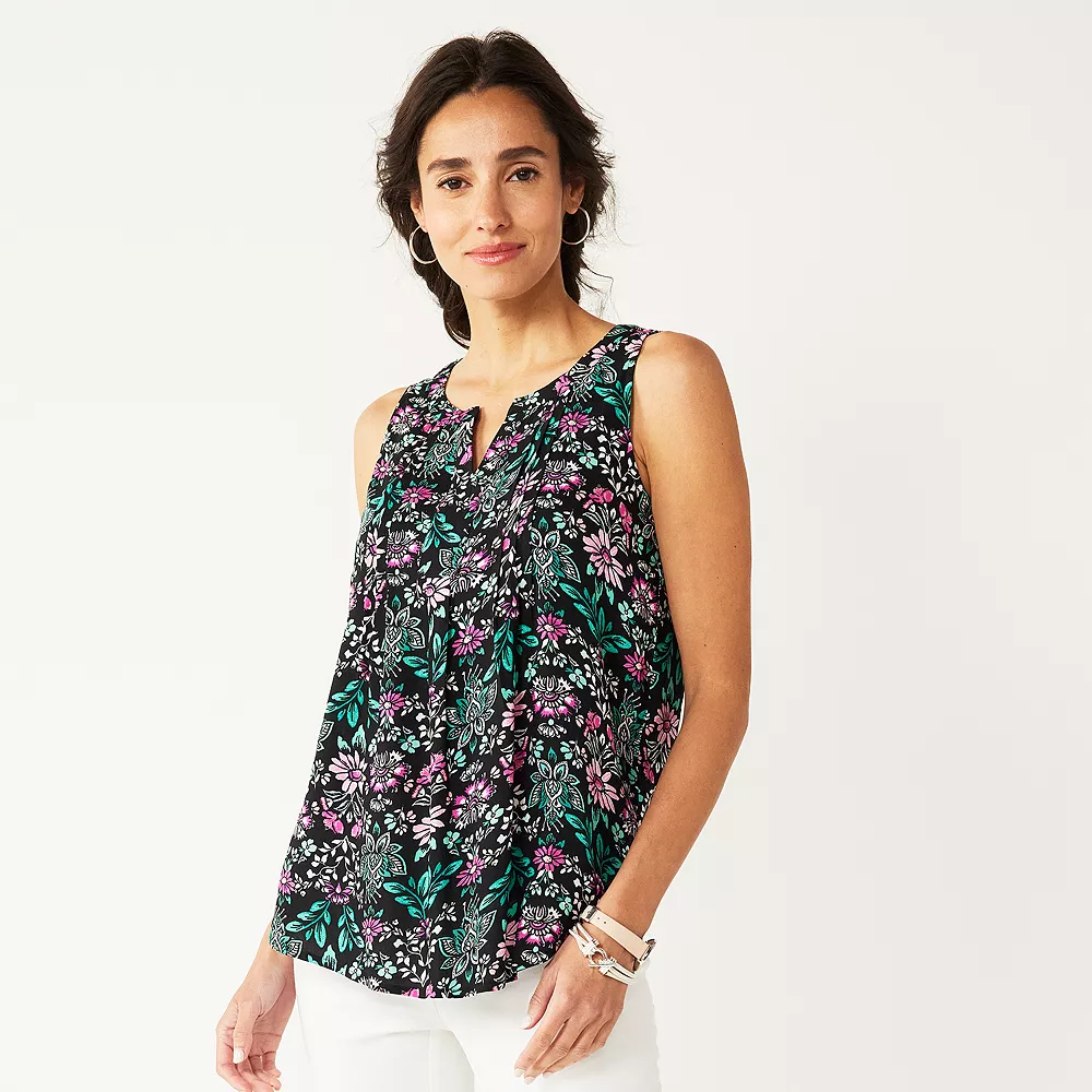 Petite Croft & Barrow® Pintuck Splitneck Sleeveless Top - Image 4