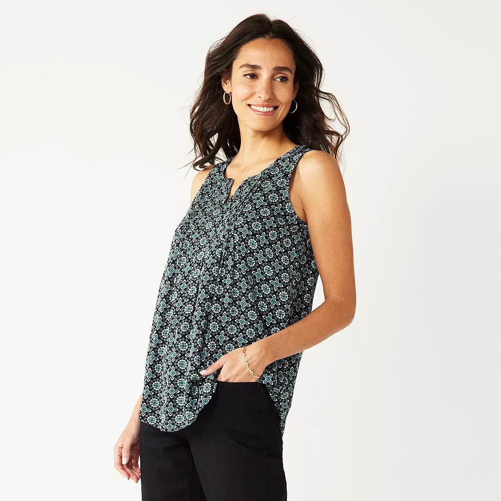 Petite Croft & Barrow® Pintuck Splitneck Sleeveless Top - Image 3