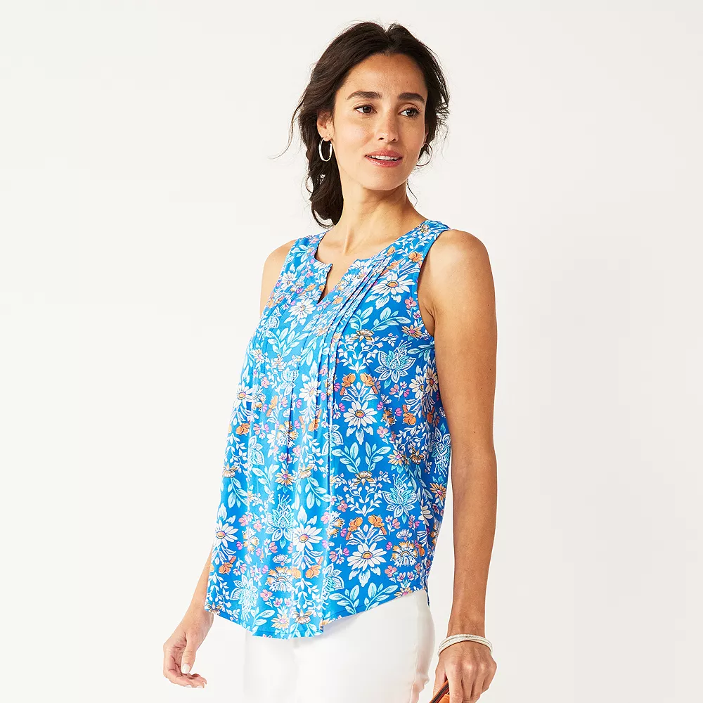 Petite Croft & Barrow® Pintuck Splitneck Sleeveless Top - Image 5