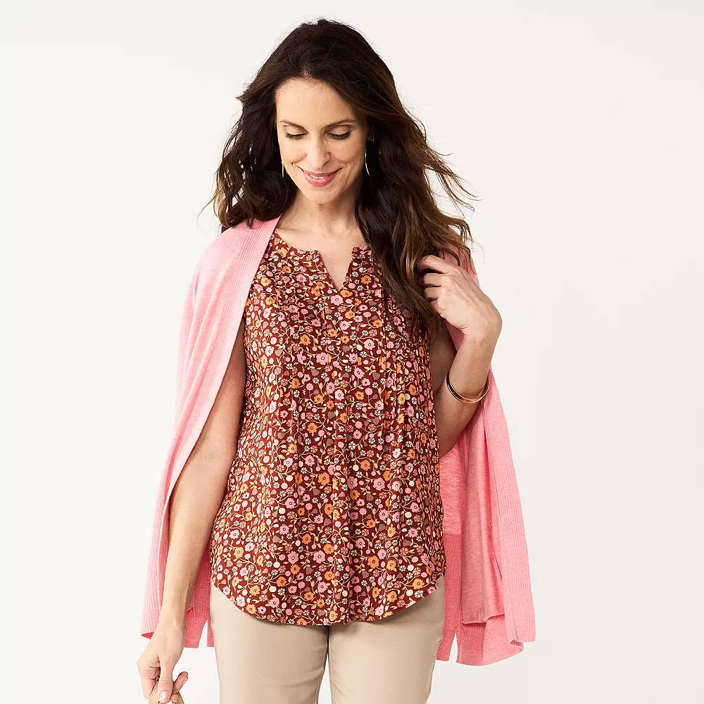 Petite Croft & Barrow® Pintuck Splitneck Sleeveless Top - Image 14