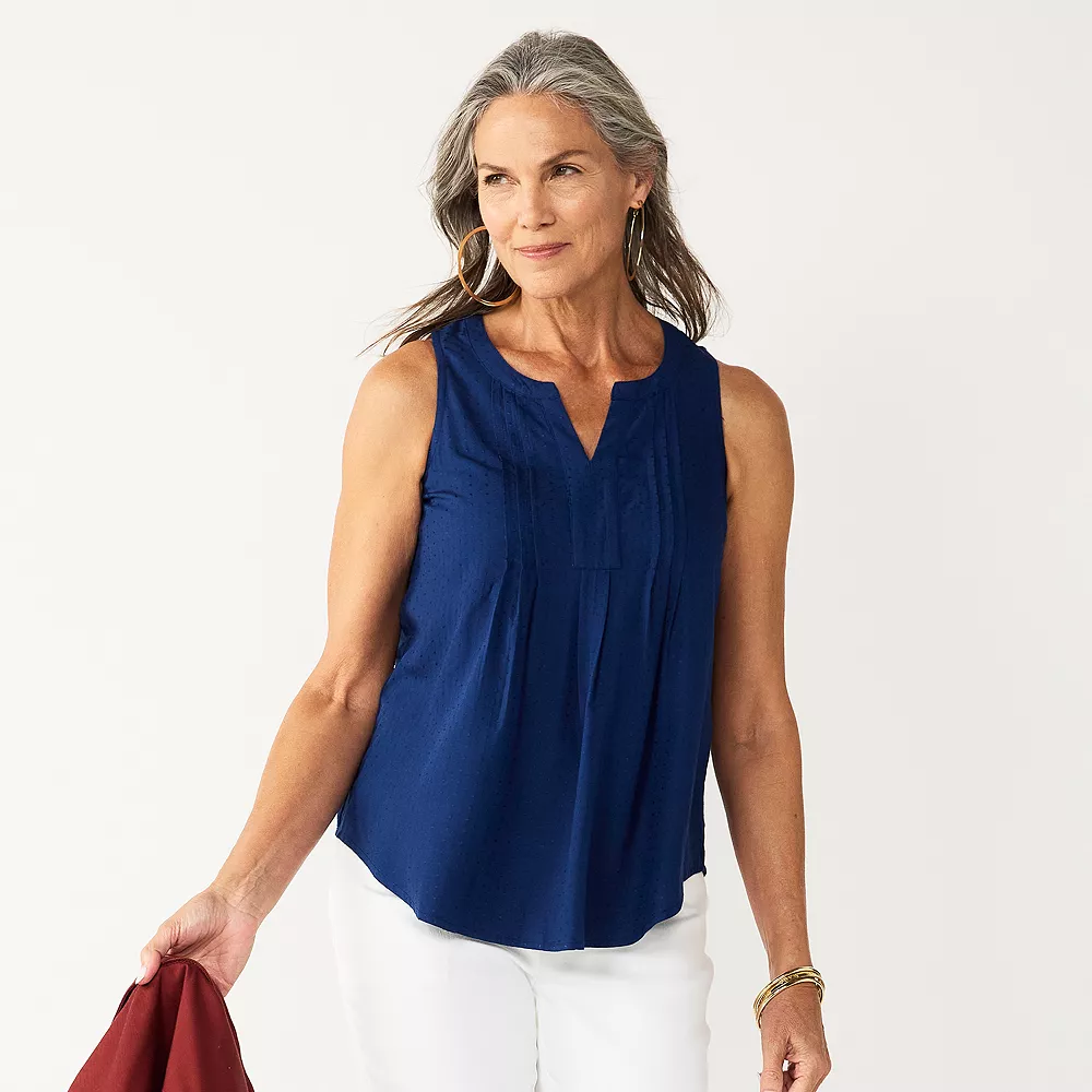Petite Croft & Barrow® Pintuck Splitneck Sleeveless Top - Image 16