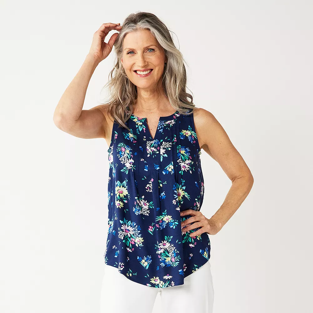 Petite Croft & Barrow® Pintuck Splitneck Sleeveless Top - Image 7