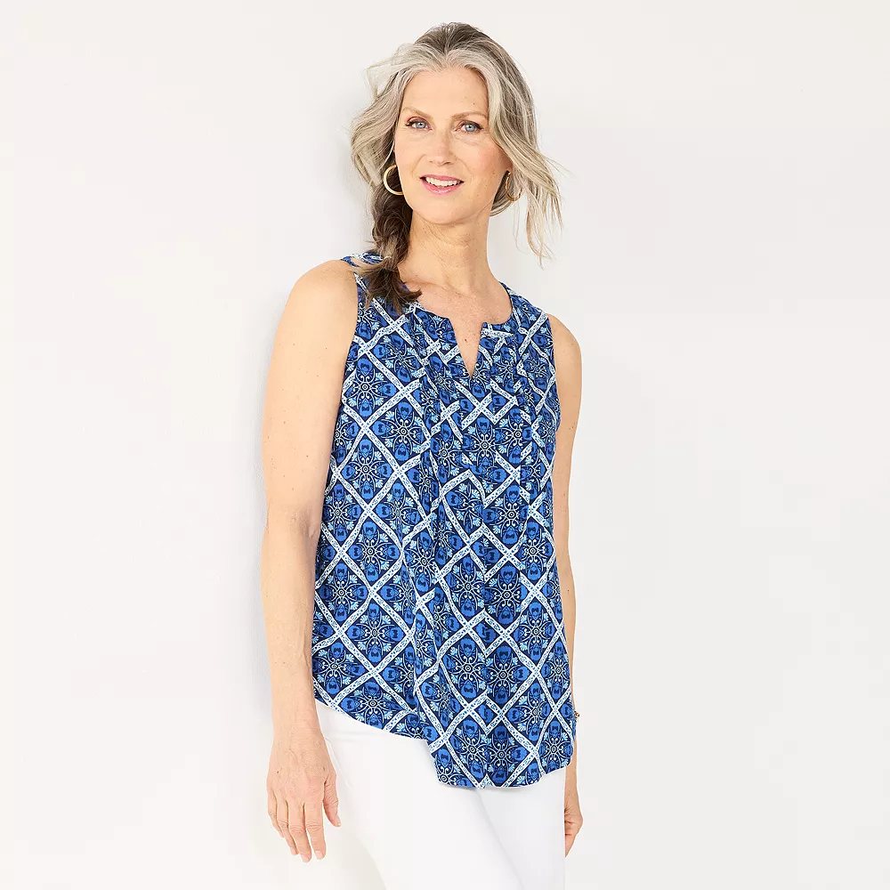 Petite Croft & Barrow® Pintuck Splitneck Sleeveless Top - Image 10