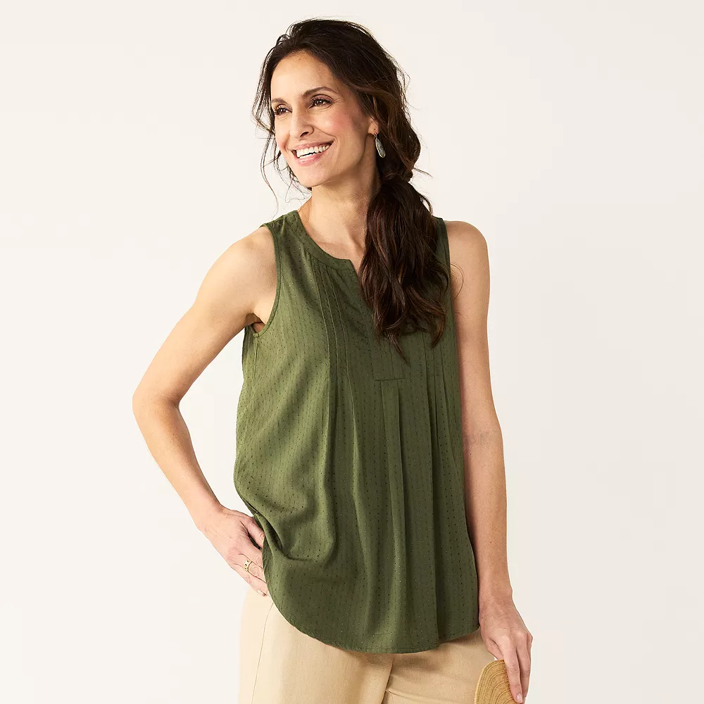 Petite Croft & Barrow® Pintuck Splitneck Sleeveless Top - Image 15