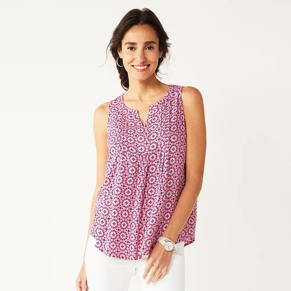 Petite Croft & Barrow® Pintuck Splitneck Sleeveless Top - Image 6