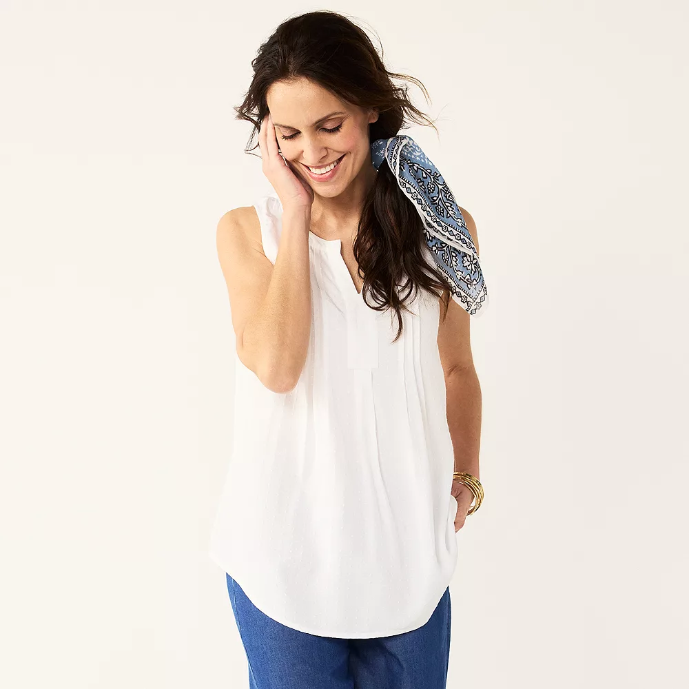 Petite Croft & Barrow® Pintuck Splitneck Sleeveless Top - Image 17