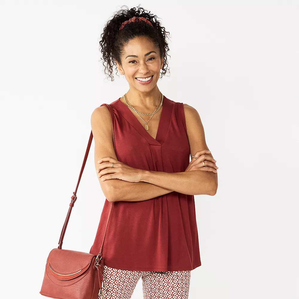 Women's Croft & Barrow® Pleated V-Neck Tank - Image 2