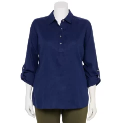 Plus Size Croft & Barrow® Linen-Blend Popover Tunic