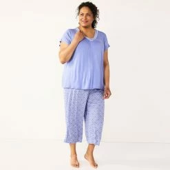 Plus Size Croft & Barrow® Short Sleeve Pajama Top & Capri Pajama Pants Sleep Set