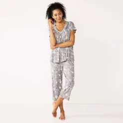 Petite Croft & Barrow® Short Sleeve Pajama Top & Capri Pajama Pants Sleep Set