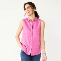 Petite Croft & Barrow® Sleeveless Linen Blend Shirt