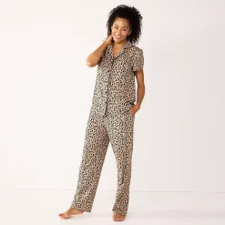 Women's Croft & Barrow® Short Sleeve Pajama Shirt & Pajama Pants Sleep Set