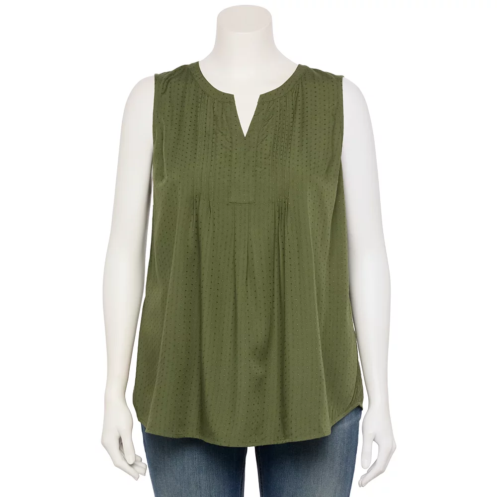 Plus Size Croft & Barrow® Pintuck Splitneck Sleeveless Top - Image 7