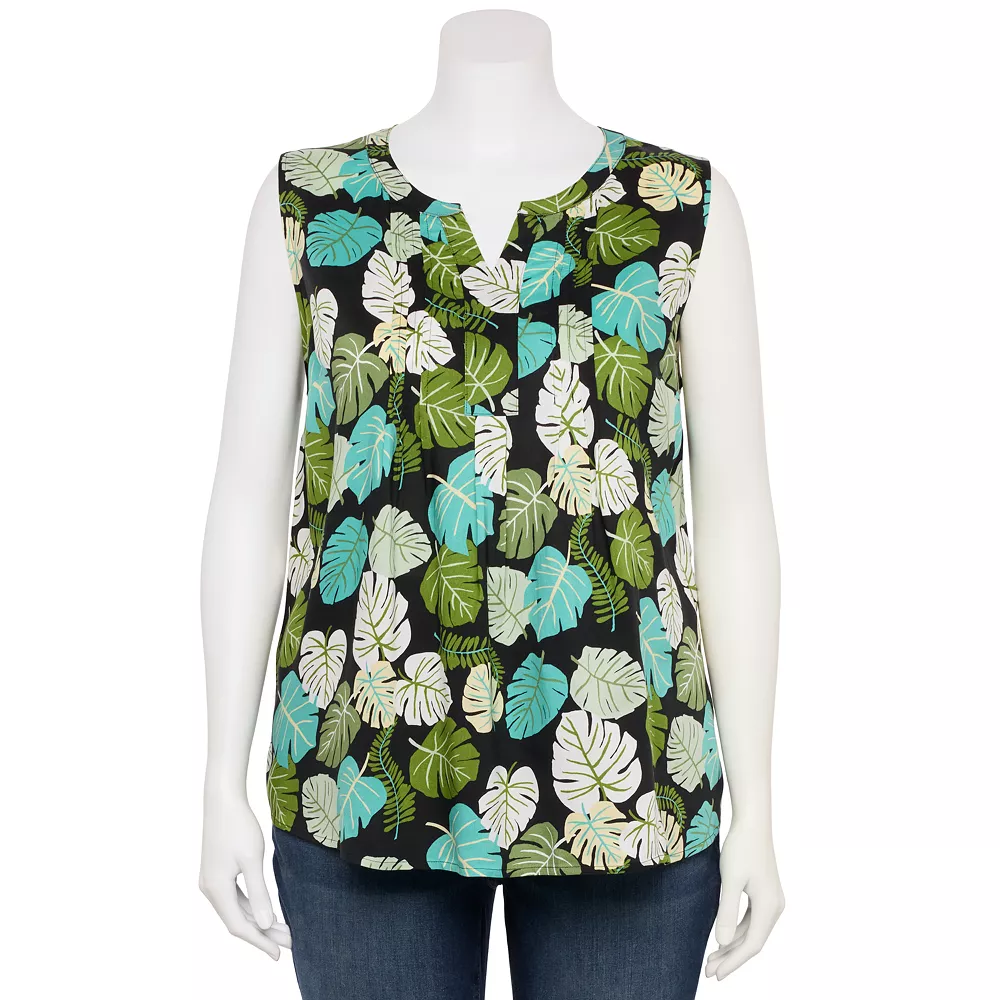 Plus Size Croft & Barrow® Pintuck Splitneck Sleeveless Top - Image 9