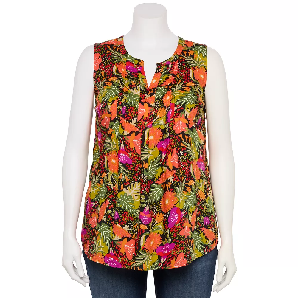 Plus Size Croft & Barrow® Pintuck Splitneck Sleeveless Top - Image 5