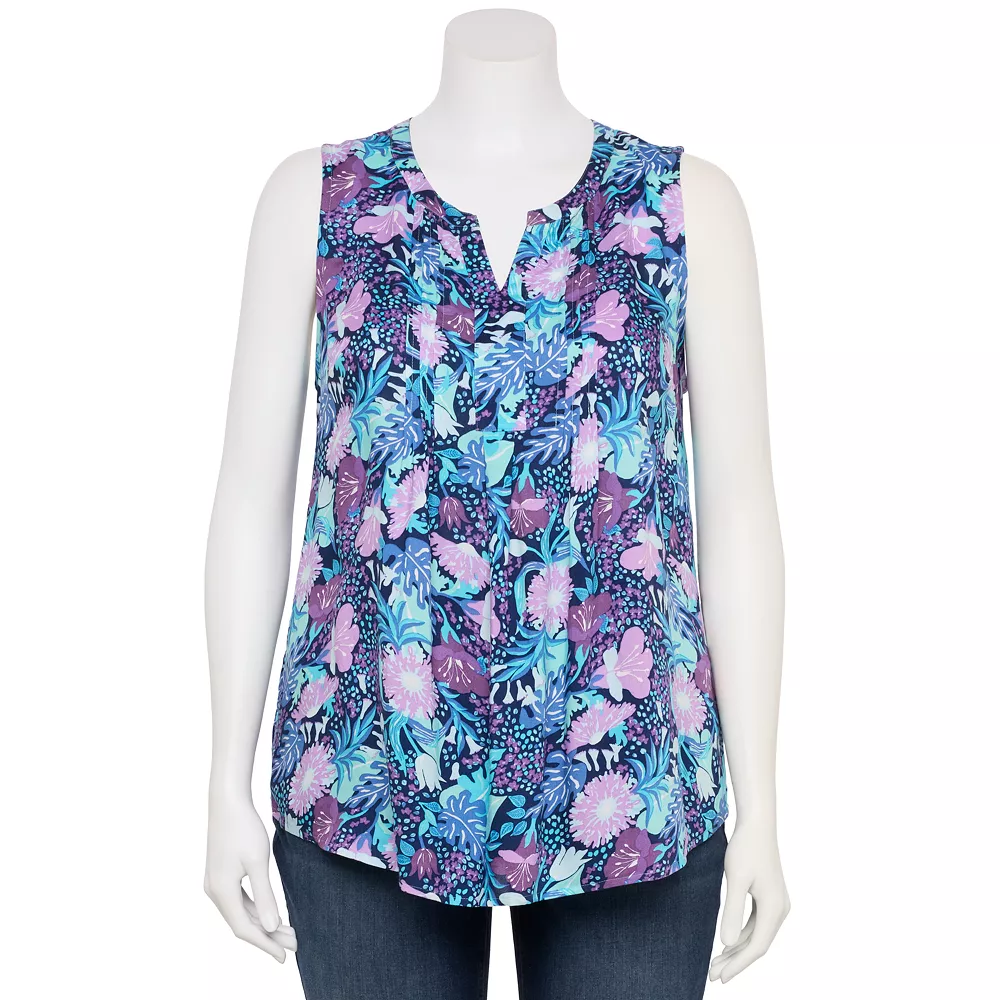 Plus Size Croft & Barrow® Pintuck Splitneck Sleeveless Top - Image 2