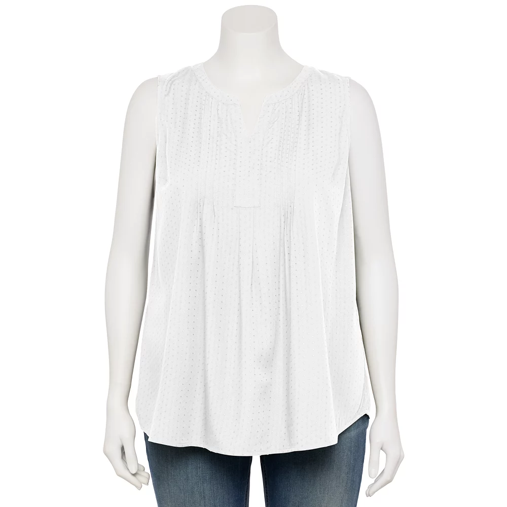 Plus Size Croft & Barrow® Pintuck Splitneck Sleeveless Top - Image 10