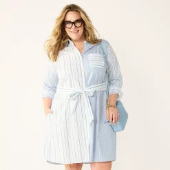 Plus Size Croft & Barrow® Mixed-Stripe Shirt Dress