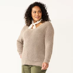 Plus Size Croft & Barrow® Placed Cable Pullover Sweater