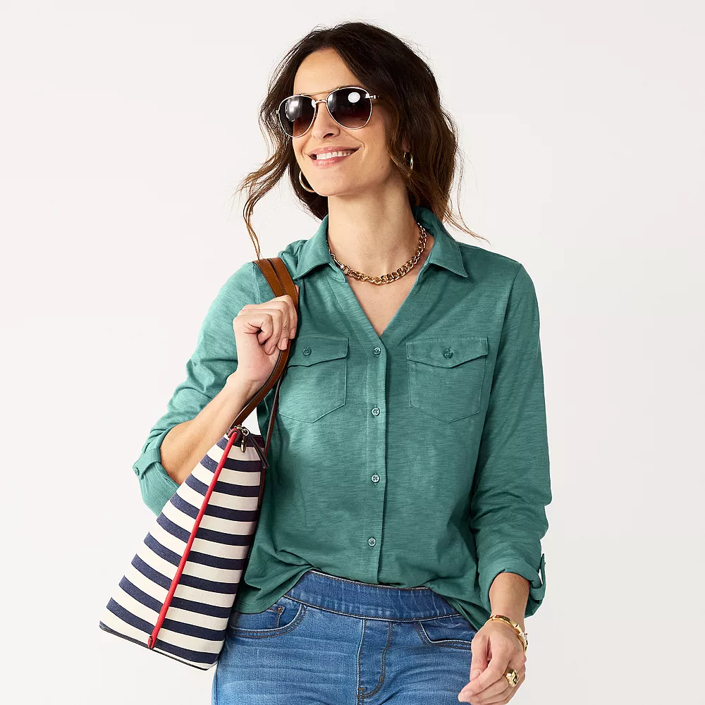 Petite Croft & Barrow® Roll-Tab Sleeve Soft Shirt - Image 6