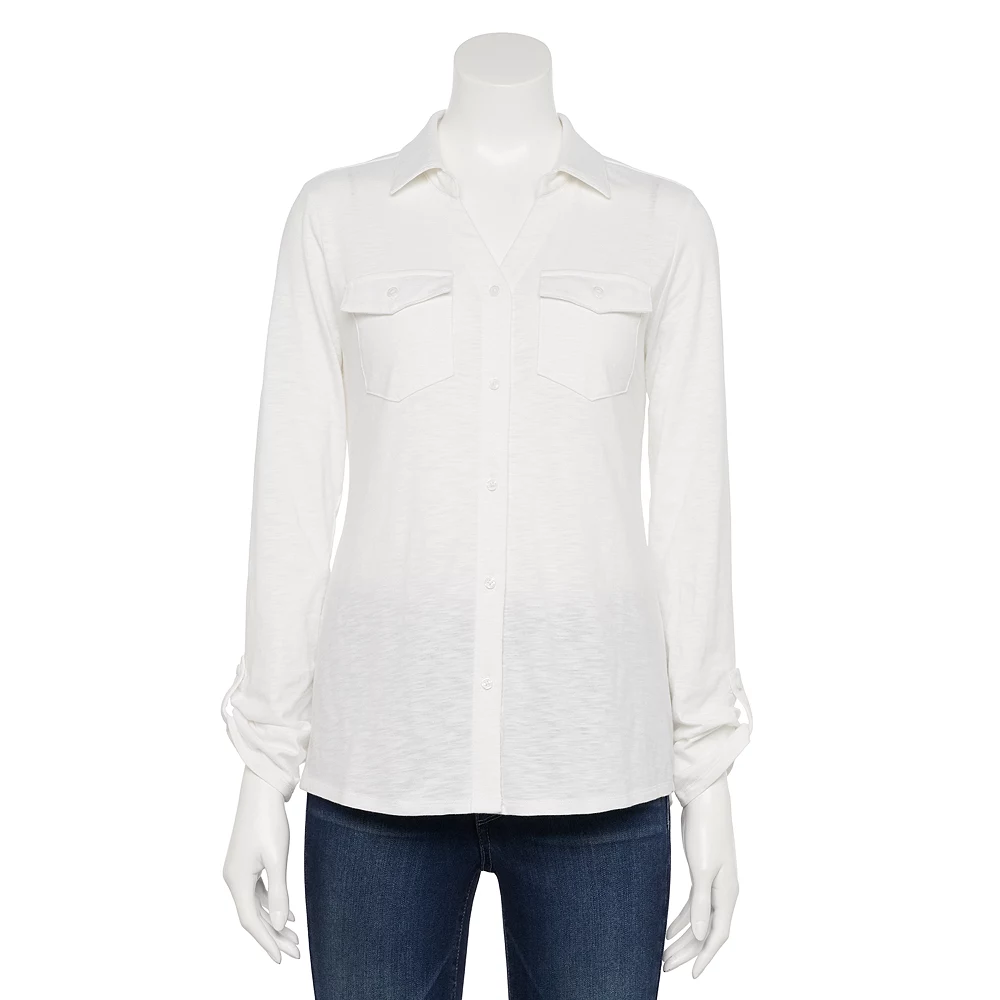 Petite Croft & Barrow® Roll-Tab Sleeve Soft Shirt - Image 2