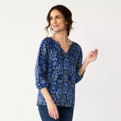 Petite Croft & Barrow® Three Quarter Sleeve Peasant Top