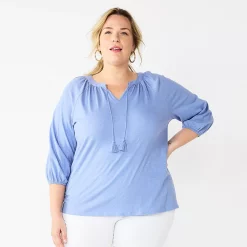 Plus Size Croft & Barrow® Three Quarter Sleeve Peasant Top
