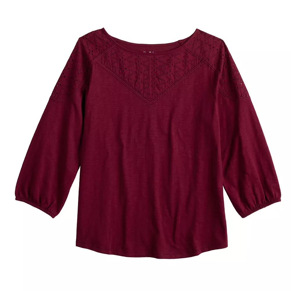 Women's Croft & Barrow® Three Quarter Sleeve Eyelet Yoke Top - Image 6