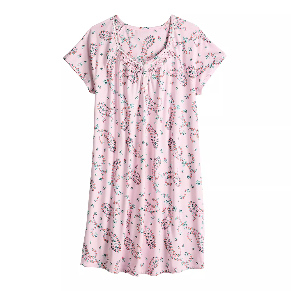 Women's Croft & Barrow® Cozy Short Sleeve Smocked Nightgown - Image 6