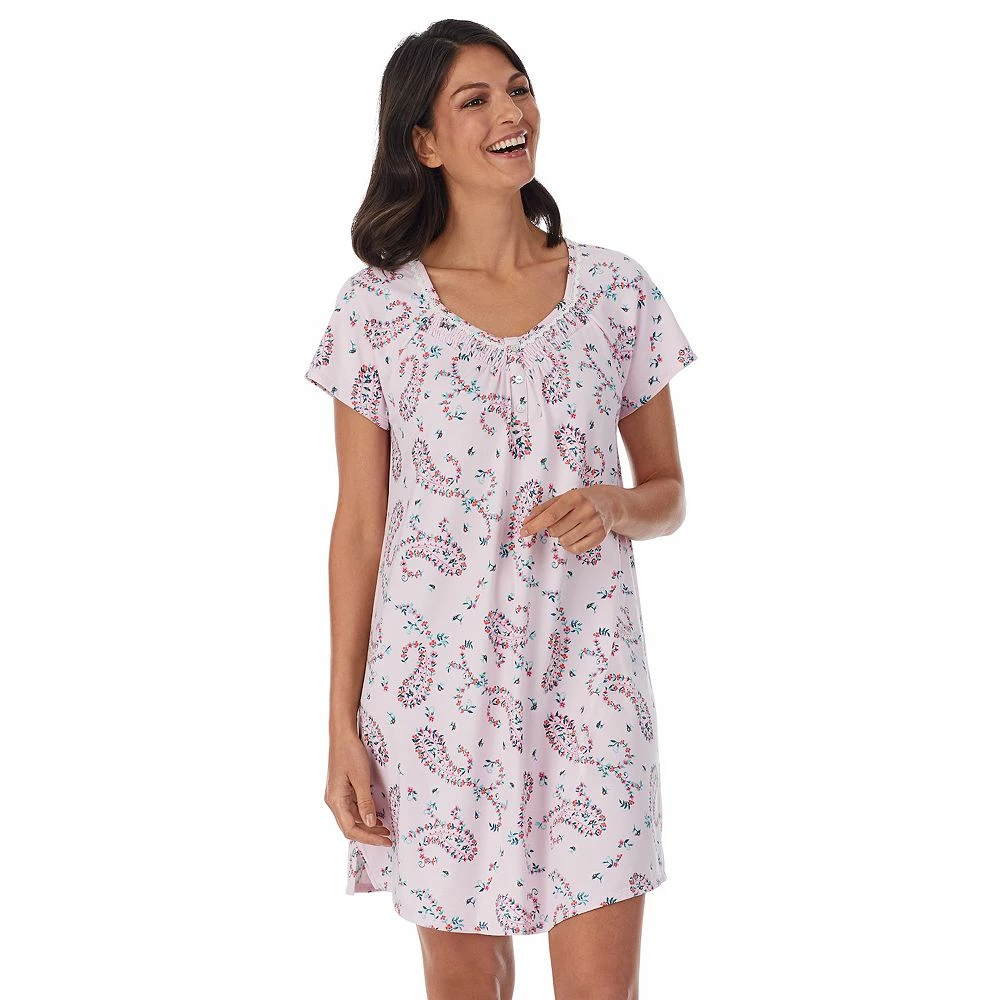 Women's Croft & Barrow® Cozy Short Sleeve Smocked Nightgown - Image 3