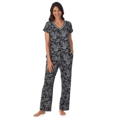 Women's Croft & Barrow® Cozy Short Sleeve Button-Front Pajama Top & Pajama Pants Sleep Set