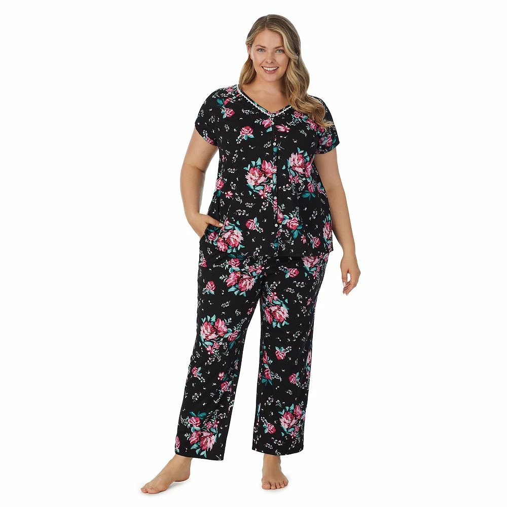 Plus Size Croft & Barrow® Cozy Short Sleeve Button-Front Pajama Top & Pajama Pants Sleep Set - Image 2