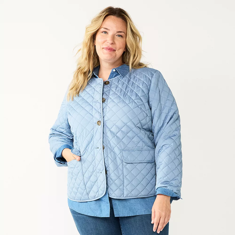 Plus Size Croft & Barrow® Quilted Snap-Front Jacket - Image 3