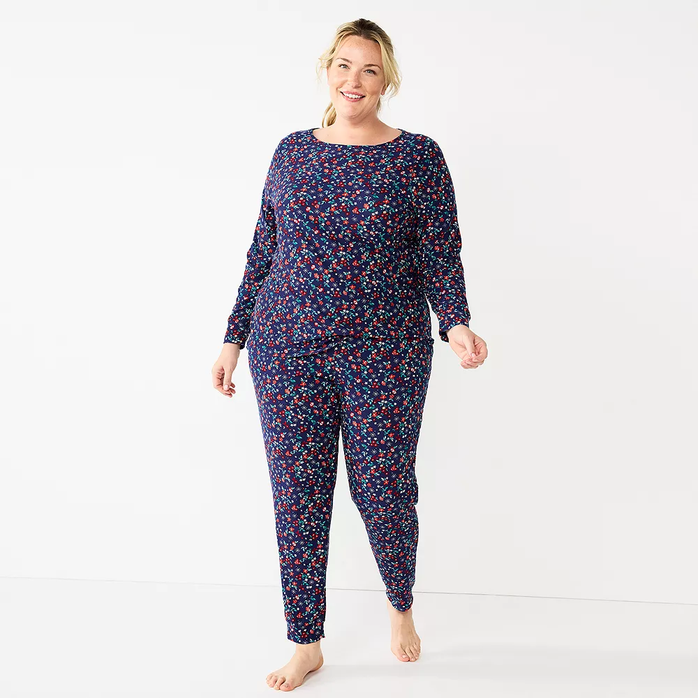 Plus Size Croft & Barrow® Long Sleeve Pajama Top & Pajama Pants Sleep Set
