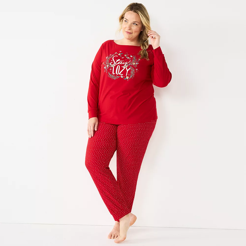 Plus Size Croft & Barrow® Long Sleeve Pajama Top & Pajama Pants Sleep Set - Image 4