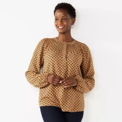 Petite Croft & Barrow® Print Smocked Peasant Top